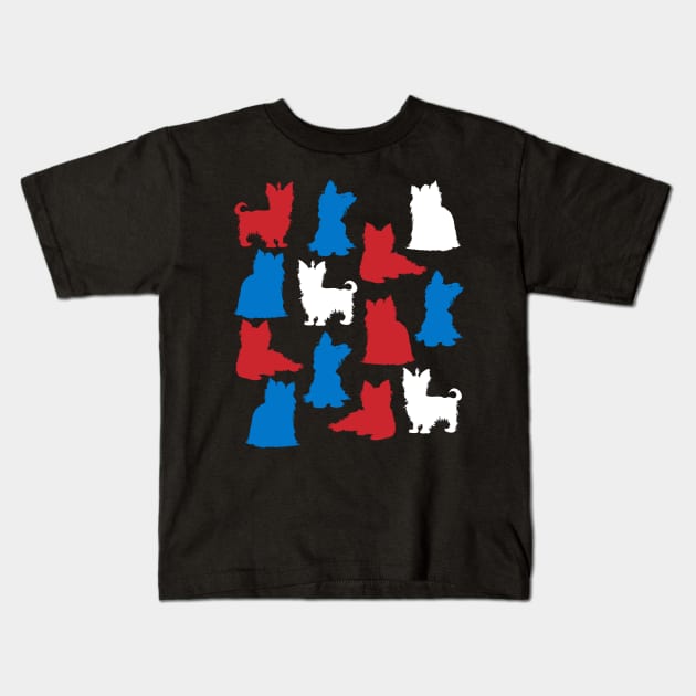 Patriotic Yorkie Dog America Flag 4Th Of July Kids T-Shirt by klausgaiser